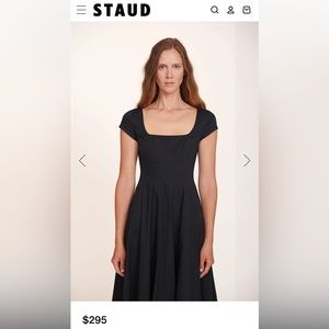 Staud Short Sleeve Wells Black Poplin Midi Dress Sz 4 NWT